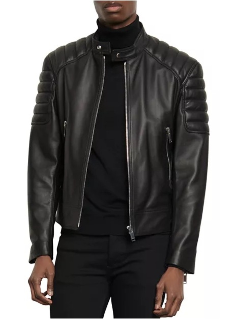 Sandro Black Quilted-Shoulder Leather Jacket SANDRO
Lambskin Biker Jacket